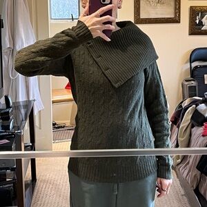Ralph Lauren Cashmere Cable Knit Fold-over Turtleneck Sweater.